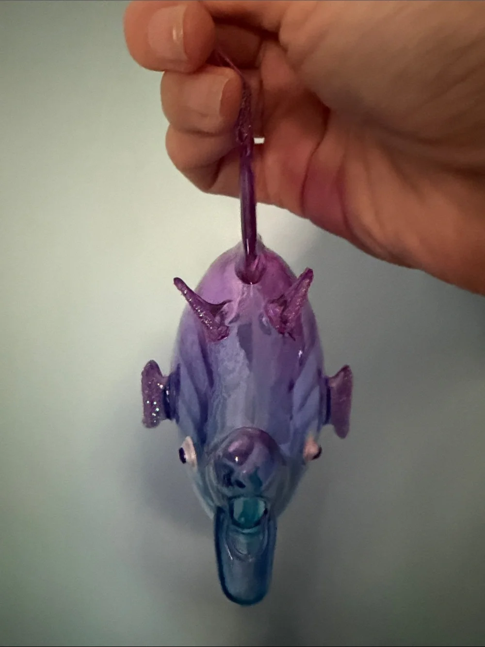 Pier 1 Purple and Teal Blown Glass Fish Ornament